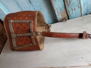 Very RARE small Child antique leather iron medical corset,  scoliosis,  polio,  marked 3