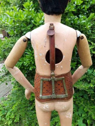 Very RARE small Child antique leather iron medical corset,  scoliosis,  polio,  marked 5