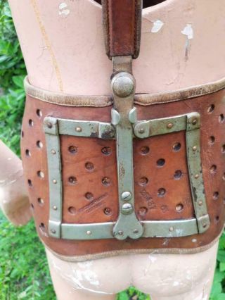 Very RARE small Child antique leather iron medical corset,  scoliosis,  polio,  marked 6