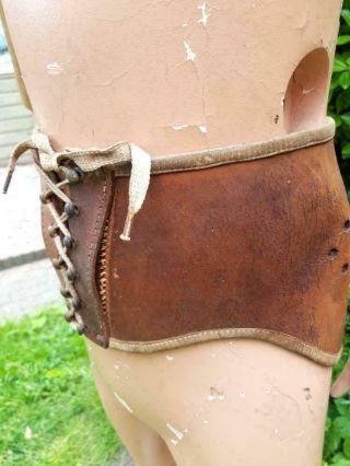Very RARE small Child antique leather iron medical corset,  scoliosis,  polio,  marked 7