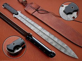 Awesome Custom Handmade Damascus Steel 24.  0 Inches Hunting Sword Blank Blade