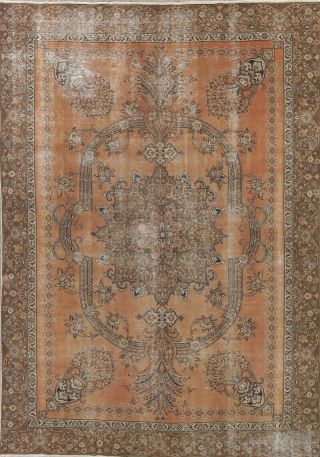 Antique 9x13 Muted Coral Peach Persian Large Rug Distressed Carpet Evenly Worn