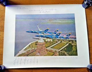 1964 Us Navy Blue Angels Flying Grumman F11f - 1 Tigers Autographed Statue Liberty