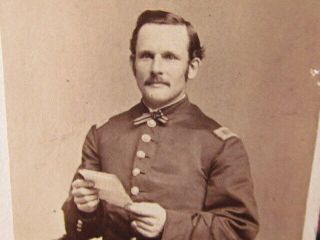 Massachusetts Civil War Captain J.  S.  Smith Reading A Letter Cdv Photograph