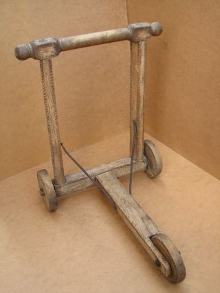 Antique Vintage Wood Kick Scooter Wooden Toy Handcrafted Tricycle 60s Communism