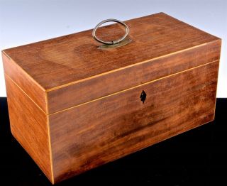 Vry Large Early 19thc Georgian English Mahogany Double Compartment Tea Caddy Box