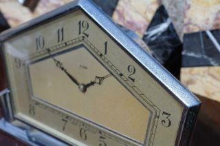 Vintage ABEC Art Deco Mantle Clock 1920 ' s Geometric Chrome Clock 8 Day 10