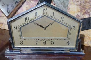 Vintage ABEC Art Deco Mantle Clock 1920 ' s Geometric Chrome Clock 8 Day 2