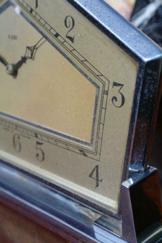 Vintage ABEC Art Deco Mantle Clock 1920 ' s Geometric Chrome Clock 8 Day 6
