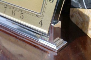 Vintage ABEC Art Deco Mantle Clock 1920 ' s Geometric Chrome Clock 8 Day 8