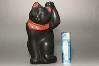 SMN24 Hanibe Japanese Wink Maneki Neko Vintage Pottery cat ornament 6.  69inch 8