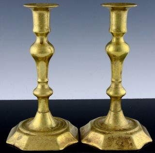 Very Rare Pair C1740 18thc Georgian Period Brass English Dutch Candlesticks 2