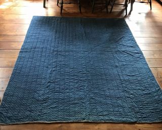 Best Early Antique All Indigo Blue Front Calico Quilt Textile Aafa Hand Sewn Big