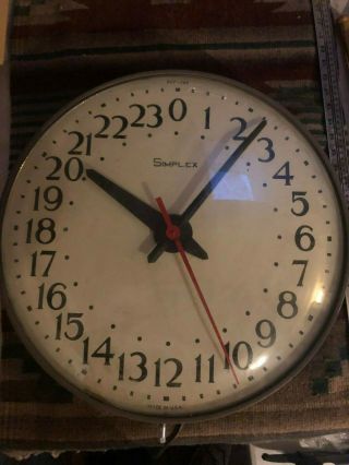 Vintage Simplex 24hr Military Time Large Wall Clock Over 18 " 507 - 099