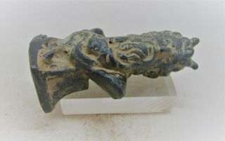 UNUSUAL ANCIENT ROMAN BRONZE STATUETTE MALE BUST WITH HORNS ON HEAD 2