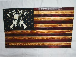 Burnt Wooden American Flag With 45mm Auto Ammunition For Stars,  Custom Us Marins