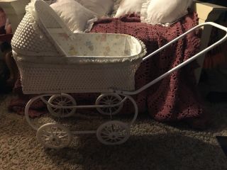 Vintage Wicker & Wood Baby Doll Carriage Buggy Collectibles