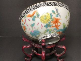 FINE ANTIQUE CHINESE FAMILLE ROSE PORCELAIN SIGNED BOWL FLOWERS 3