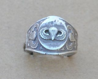 Vintage Sterling Silver Us Army Paratrooper Ring Size - 11.  804