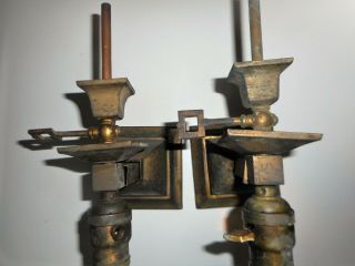 Pair True Antique Vintage Brass Mission Wall Sconces Ca 1910 Gas Electric Comb