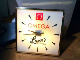 Very Rare Vintage Omega Electric Advertising Wall Clock Runs Well & Light
