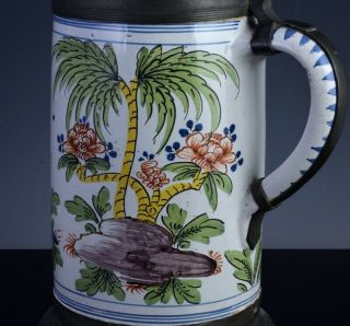 LARGE 18THC FAYENCE MAJOLICA BEER TANKARD STEIN LANDSCAPE WITH CAMEL FIGURE 6