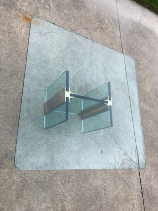 Mid Century Brass & Glass Square Coffee Table In Style Of Leon Rosen For Pace 6