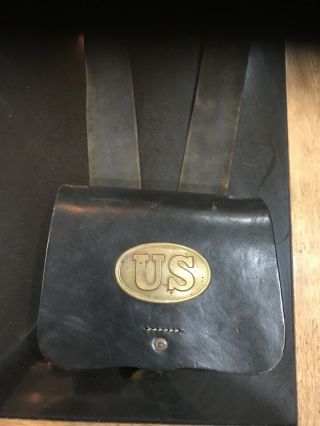 Fantastic Civil War Union Cartridge Box & Sling Marked E.  Gaylord