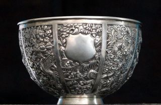 Very Fine Chinese Export Silver Eight Panel Bowl Marked 