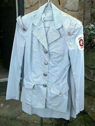 Antique Pin Stripe Navy Cadet Nursing Uniform Jacket And Skirt Set