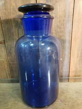 Vintage Cobalt Blue Ground Apothecary Drugstore Bottle Flared Lip Glass Stopper