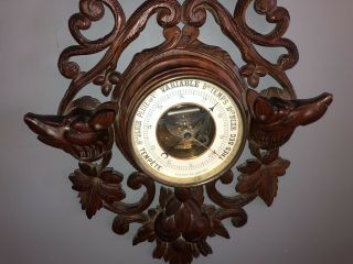 Antique French Black Forest Fruits Of The Hunt Fox & Dog Barometer/Thermometer 6