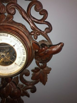 Antique French Black Forest Fruits Of The Hunt Fox & Dog Barometer/Thermometer 8