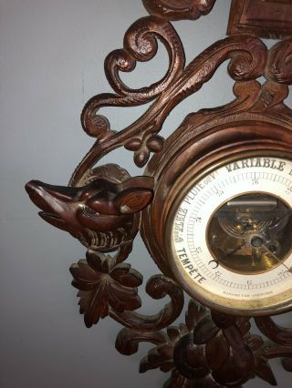 Antique French Black Forest Fruits Of The Hunt Fox & Dog Barometer/Thermometer 9