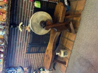 Rare Antique / Wooden Base / Primitive Grinding Sharpening Stone Whetstone Wheel