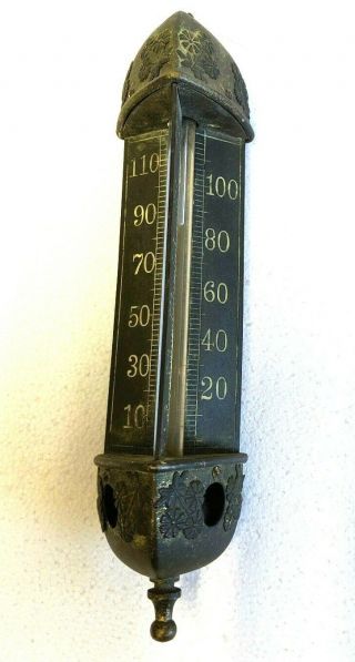 VINTAGE Antique Hanging BRASS Thermometer Taylor Bros.  Rochester N.  Y 1887 2