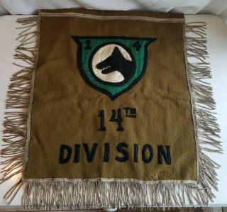 Ww1 Us Army 14th Infantry Division Wolverine Banner Flag Rare 18 " Military Wool