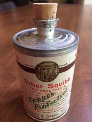 Antique Rare Ether Squibb For Anesthesia Can