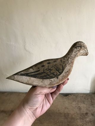 Folky Old Antique Hand Painted Wooden Shorebird Lure Decoy Aafa 3