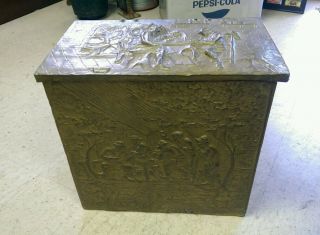 Vintage Brass Colonial Trunk,  Early American Brass Box,  Coal Box,  Wood Kindling