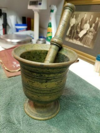 VINTAGE LARGE ORNATE SOLID BRASS MORTAR AND PESTLE APOTHECARY MEDICINE 6