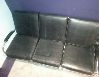 Vtg Art Deco Machine Age Black Vinyl Chrome 3 Seat Sofa Royal Metal