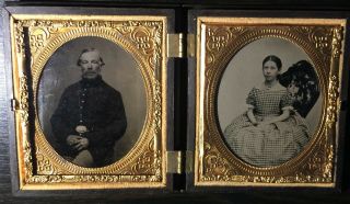 Civil War Solder & Young Lady - Rare Wooden Union Case