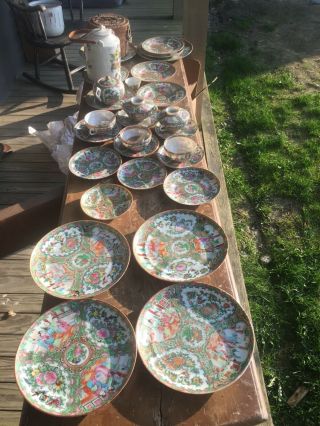 30 Pc 18th C Antique China Chinese Canton Famille Rose Medallion Plates Cup Tea