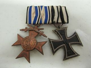Wwi German Medal Bar Bavarian War Service Cross,  Iron Cross 2nd Class