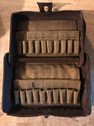 Vintage US Civil War Leather Ammo Pouch Box Belt Loops Brass Hinge Rivets 2