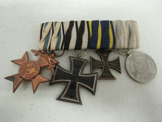Wwi German Medal Bar Bavarian Cross 3rd Class Merit,  Ek Ii,  Brunswich Merit,  9 Y
