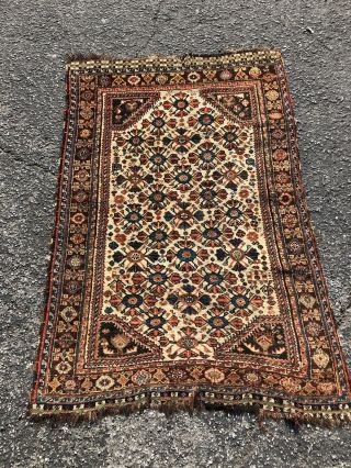 Auth: 19th C Antique Khamseh Tribal Rug Qashqai Migratory Collectors Beauty Nr