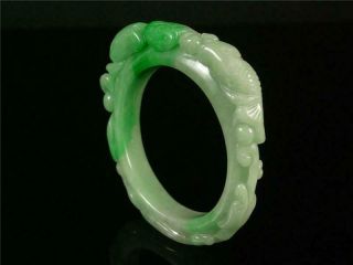Fine Chinese Jadeite Emerald Jade Bangle Bracelet Double Fish & Lotus Blessing