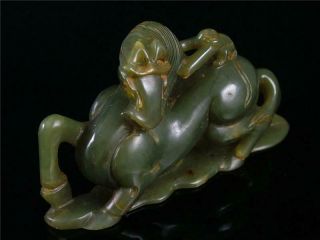 Fine Old Chinese Celadon Nephrite Jade Statue MONKEY ON HORSE AUSPICIOUS 2